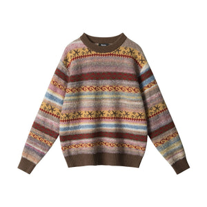Jacquard Pattern Knit Sweater Brown 352CCCADBE838E514D4B392ACADC3276