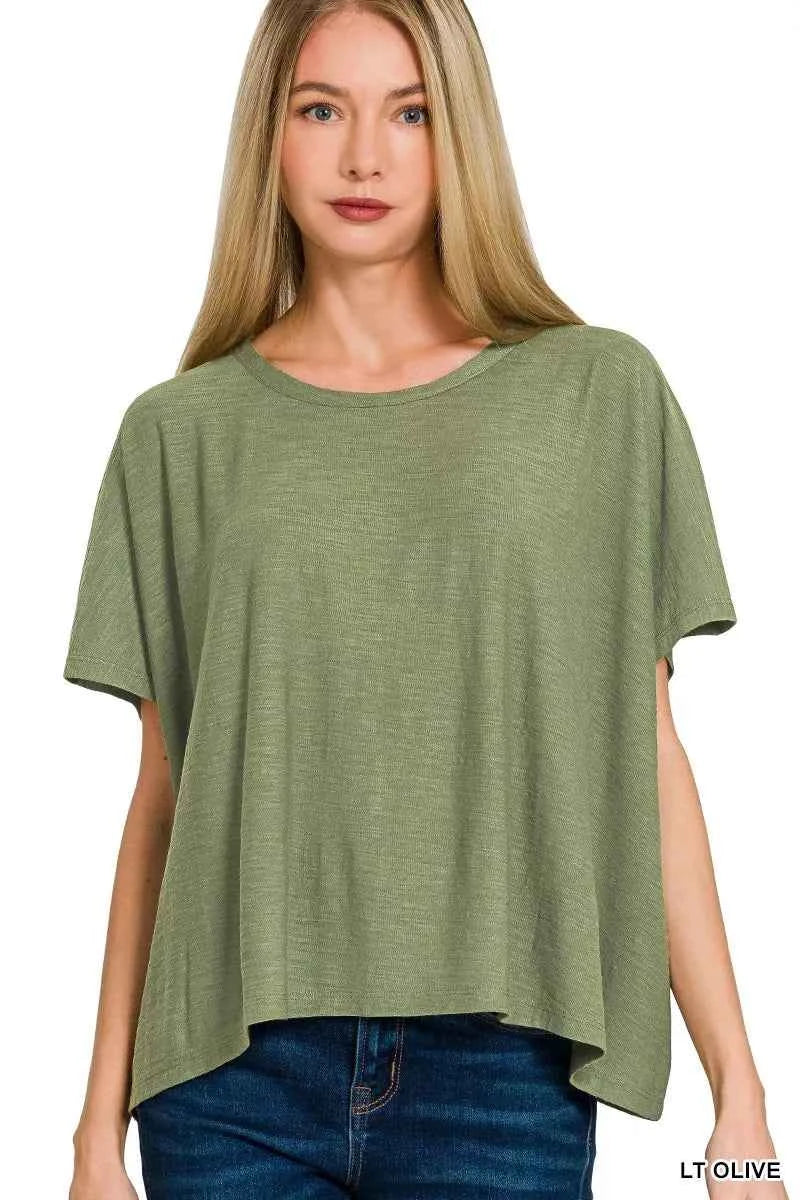 Zenana Round Neck Short Sleeve T-Shirt LT OLIVE 352b74badf36446596786df08958214f-Max-Origin