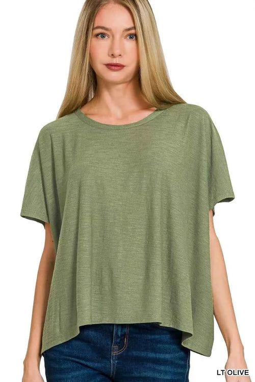 Zenana Round Neck Short Sleeve T-Shirt LT OLIVE 352b74badf36446596786df08958214f-Max-Origin
