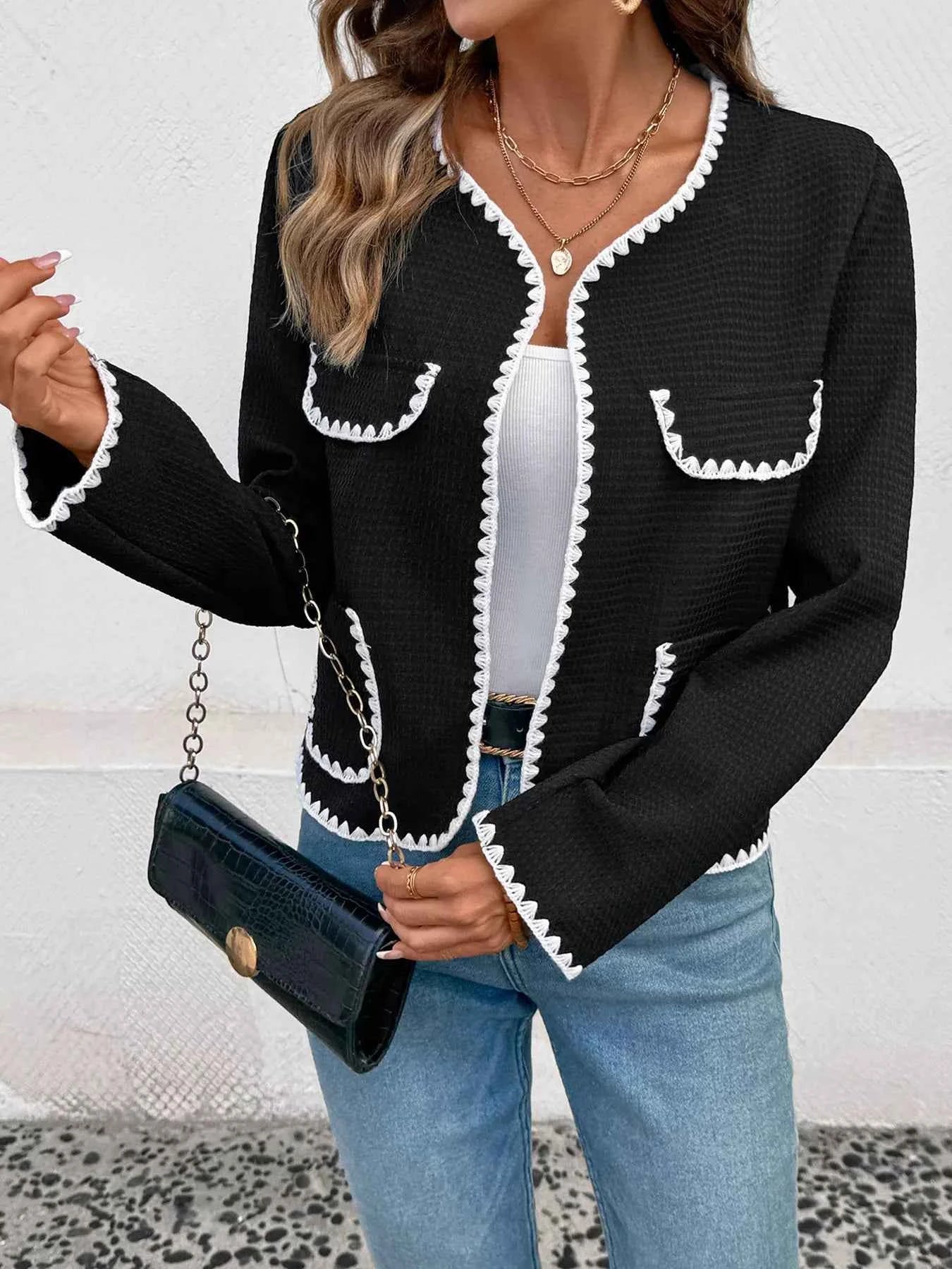 Contrast Trim Open Front Jacket Black 352c072b0e464c26bacef58e7f7514ba-Max-Origin