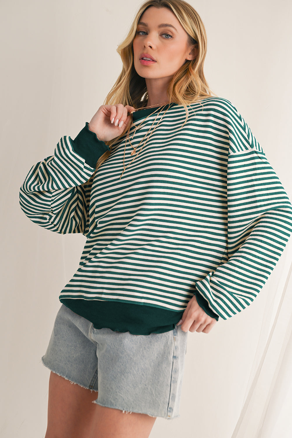 Brown Stripe Drop Shoulder Long Sleeve Top 352e31e613b605df