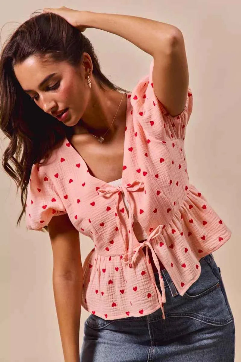 SO ME All Over Heart Ribbon Tie Baby Doll Valentine Blouse 35306c5865a94a7c81eb1ed498dc86d1-Max-Origin