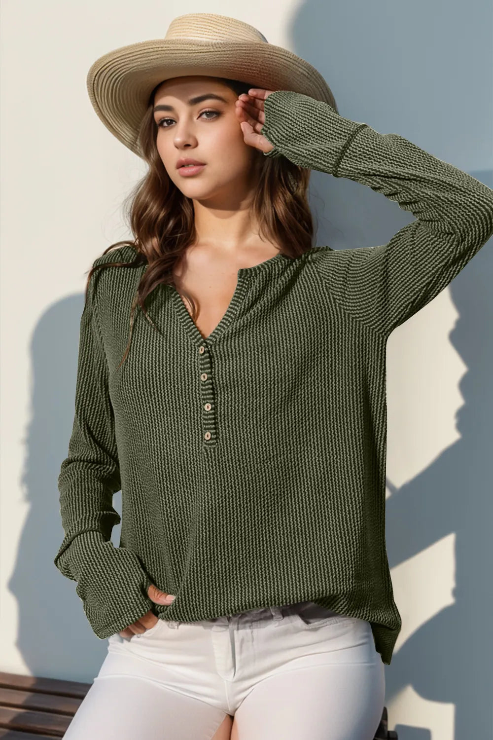 Double Take Full Size Notched Thumbhole Long Sleeve T-Shirt 3530cea1-1a4b-4791-b192-07f9950a5839-Max