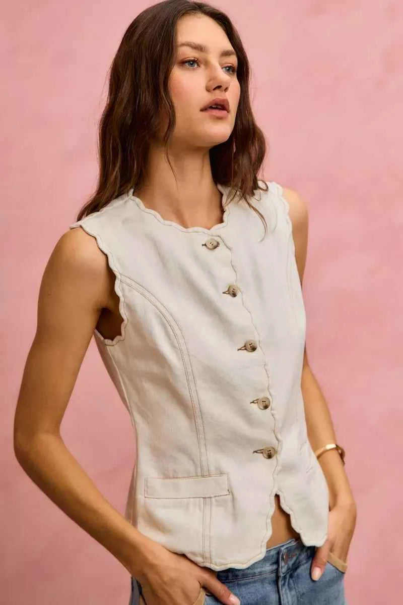 SO ME Scalloped Edge Cotton Twill Washed Vest Top 35311ebe8cfb4fecb180eda3f53ceaaf-Max-Origin