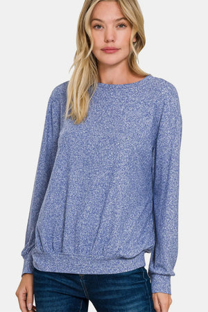 Full Size Melange Round Neck Top Lt Navy 35333407-9a93-4522-9eed-baf9eda36d24-Max