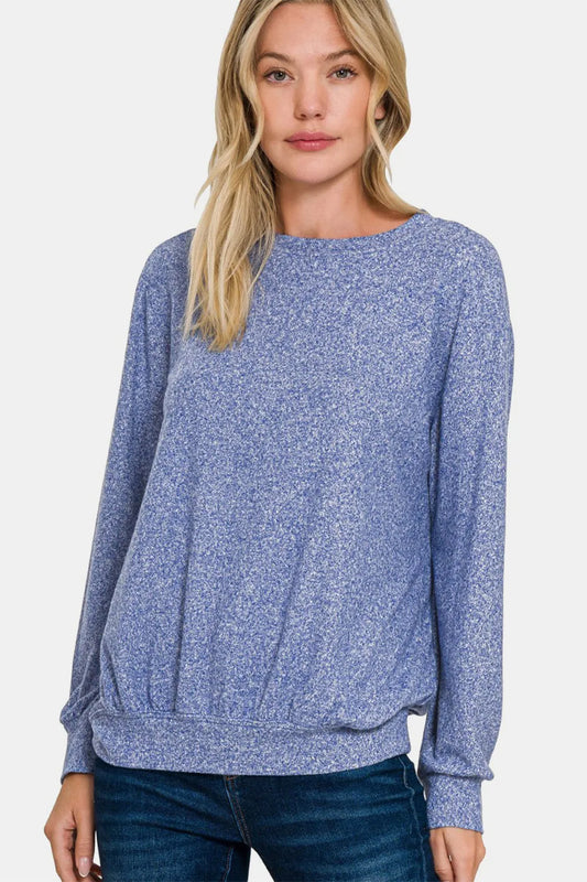 Zenana Full Size Melange Round Neck Top Lt Navy 35333407-9a93-4522-9eed-baf9eda36d24-Max