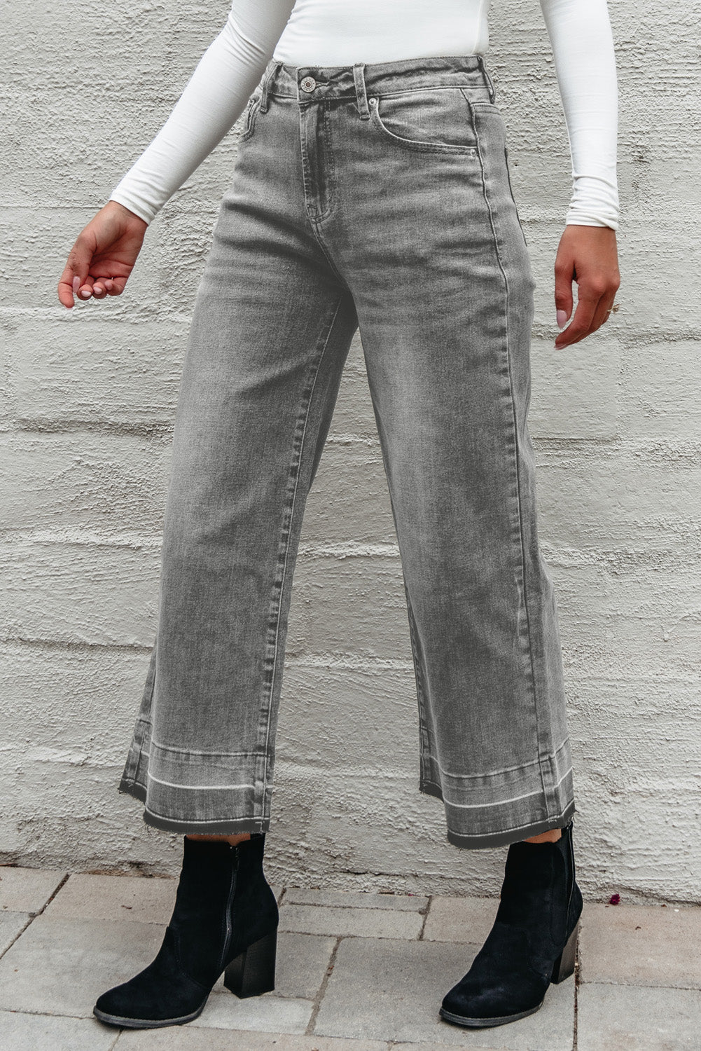 Gray Raw Hem Straight Leg Loose High Waist Jeans 35348acda02f5e2b