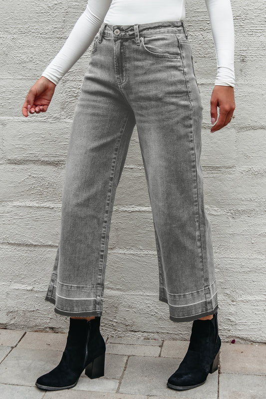 Gray Raw Hem Straight Leg Loose High Waist Jeans 35348acda02f5e2b