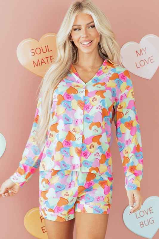 Valentine Heart Candy Shirt and Shorts Pajama Set 354506af-f48f-447e-a77c-cf8983593cf4