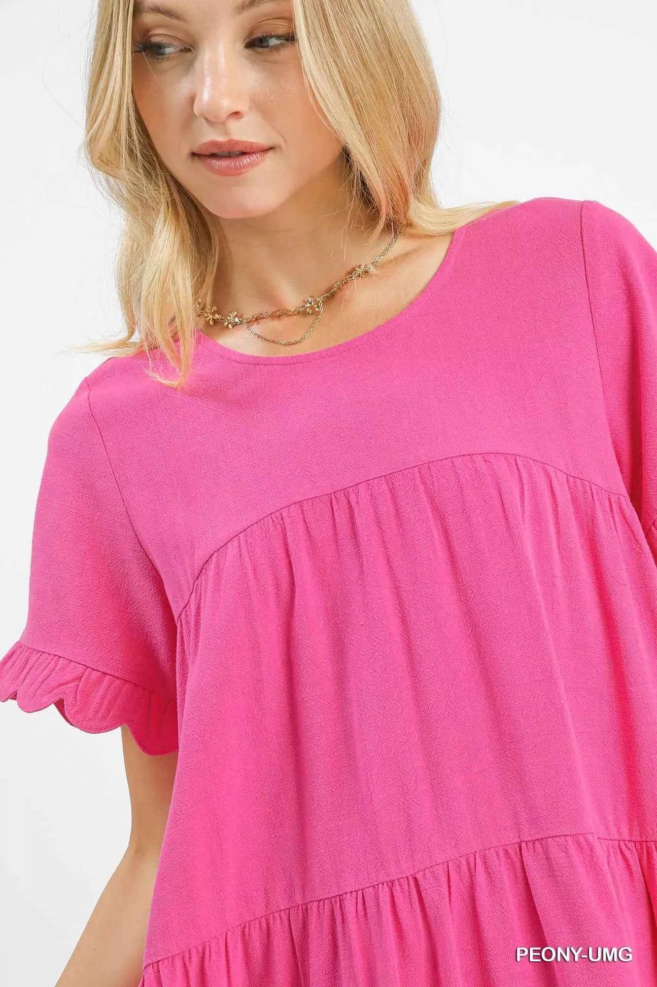 Umgee Linen Tiered Babydoll Dress with Ruffle Sleeves 354de13e-c572-4d6b-a7b9-50adada837c5-Max-Origin