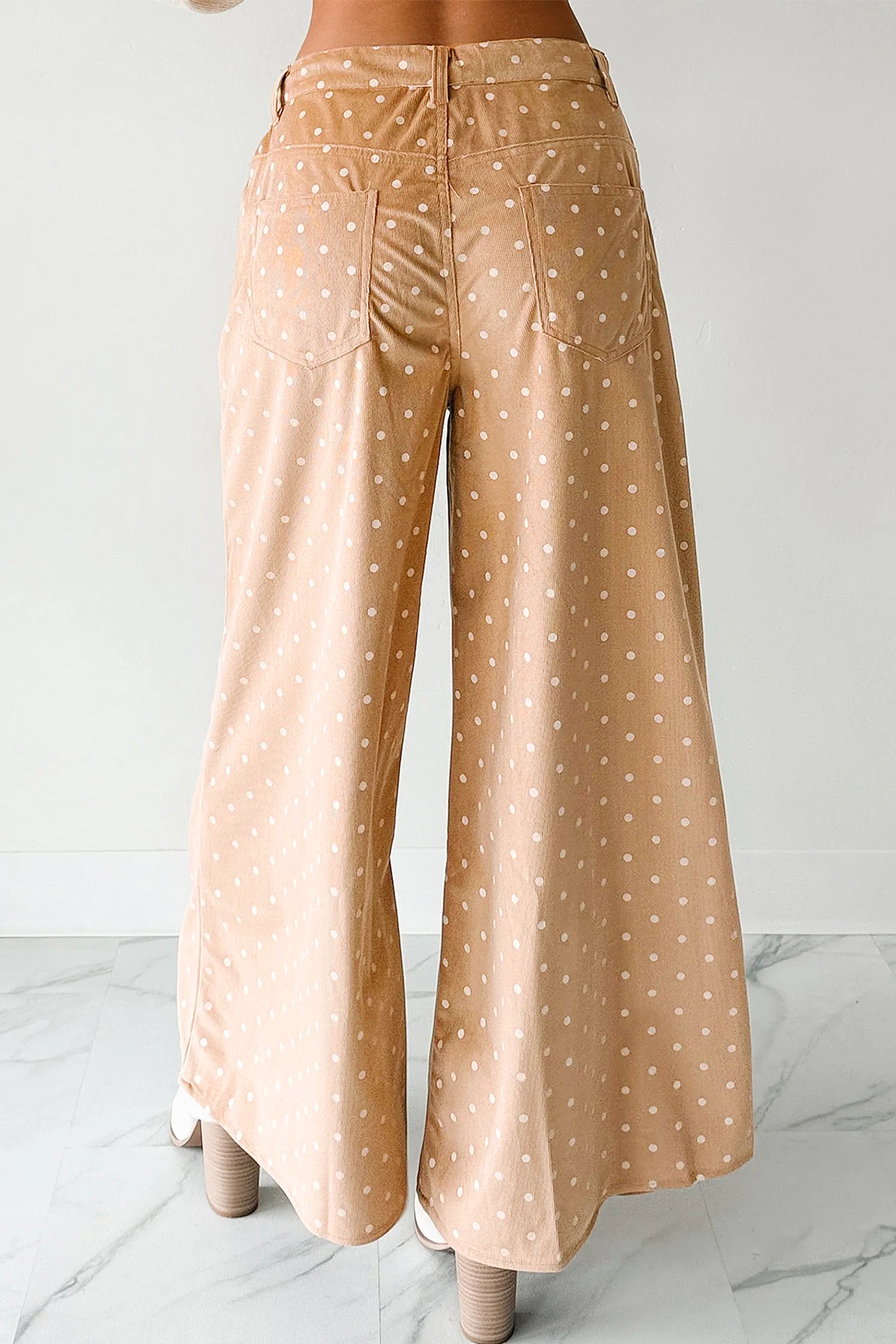 Khaki Polka Dot Print Drawstring Wide Leg Pants 354f2a55a1d523d2