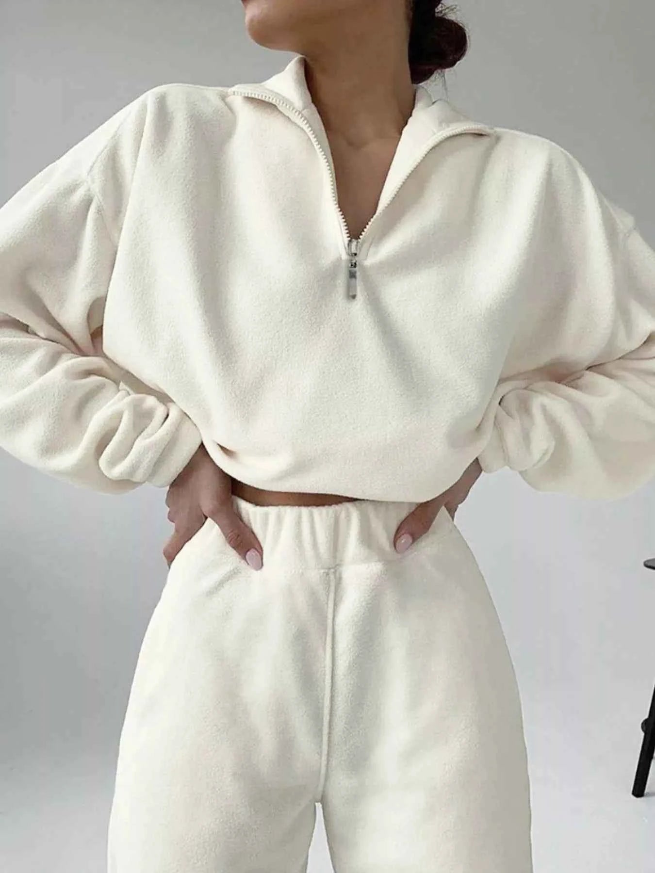 Half Zip Sweatshirt and Pants Set Ivory 355697e3-031c-4381-b989-72eee2ccb289-Max-Origin