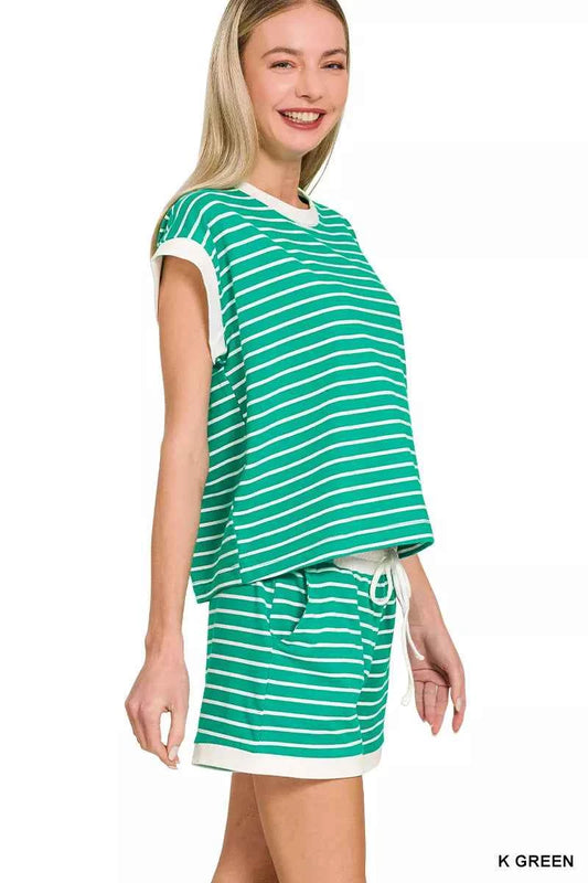 Zenana Stripe Contrast Trim Top & Shorts Set 3559f3a2-7d7c-4f1e-be95-d793c768fe03-Max-Origin