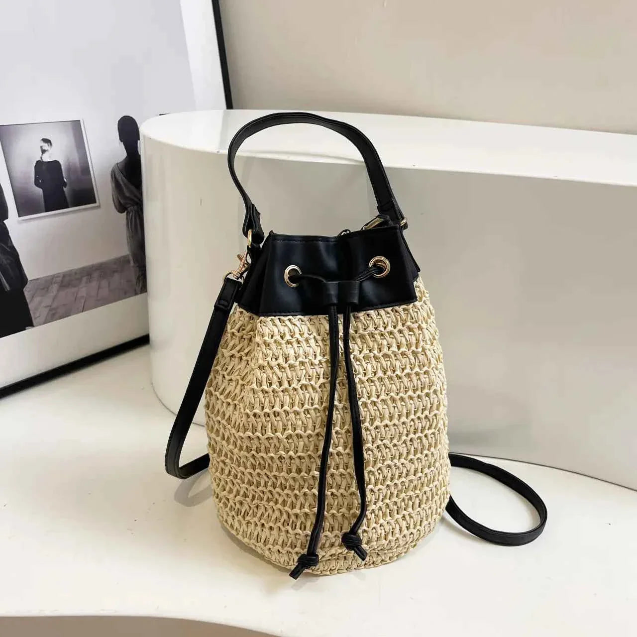 Straw Woven Crossbody Bag with Black Drawstring 355ca4d061b241cc84fc364bdc137dc4-Max-Origin