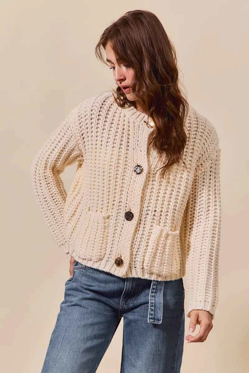 SO ME Metal Button Long Sleeve Chunky Sweater Cardigan 3563684350c7444c9c00db91ccd553e7-Max-Origin