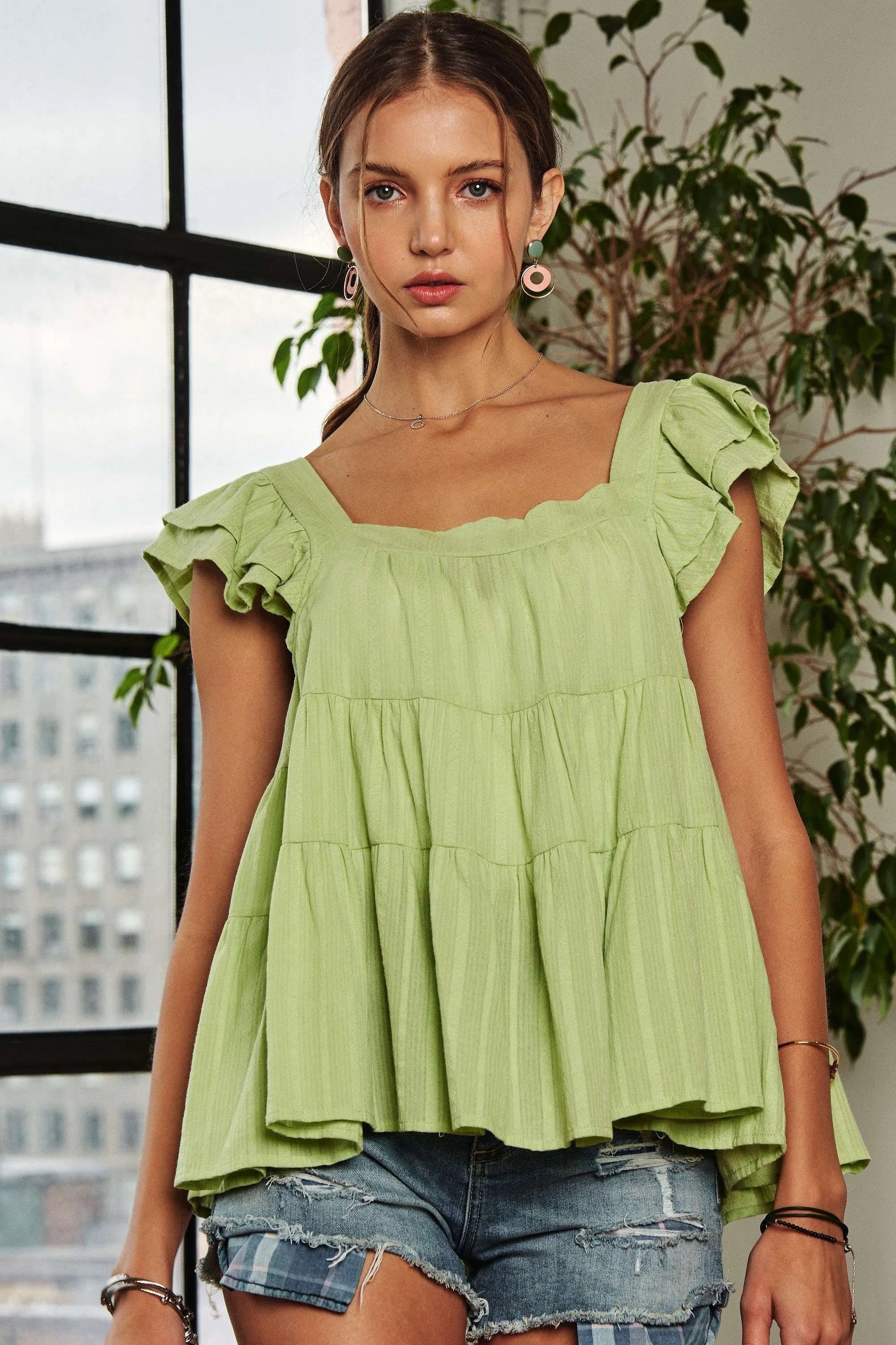 ADORA Ruffle Sleeve Babydoll Tunic Top 3568c6fefda744cf8523a4384964c8fd-Max-Origin