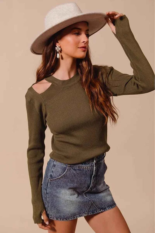 Rib Knit Top with Shoulder Cut Out 356afa7e-6e0f-4064-8c32-e3892f439d22-Max-Origin