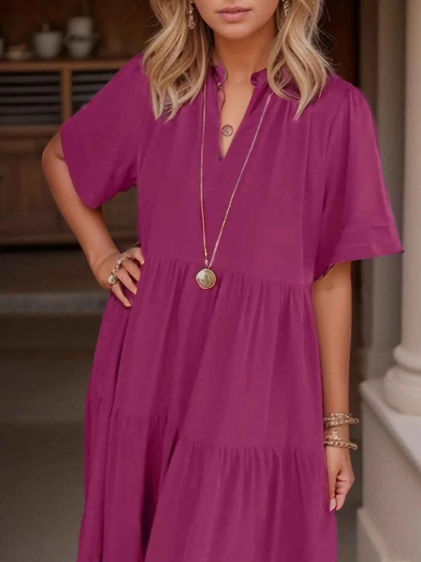 Short Sleeve Tiered Midi Shirt Dress 356dbfd3-03c5-4846-969c-29548d6347b7-Max-Origin