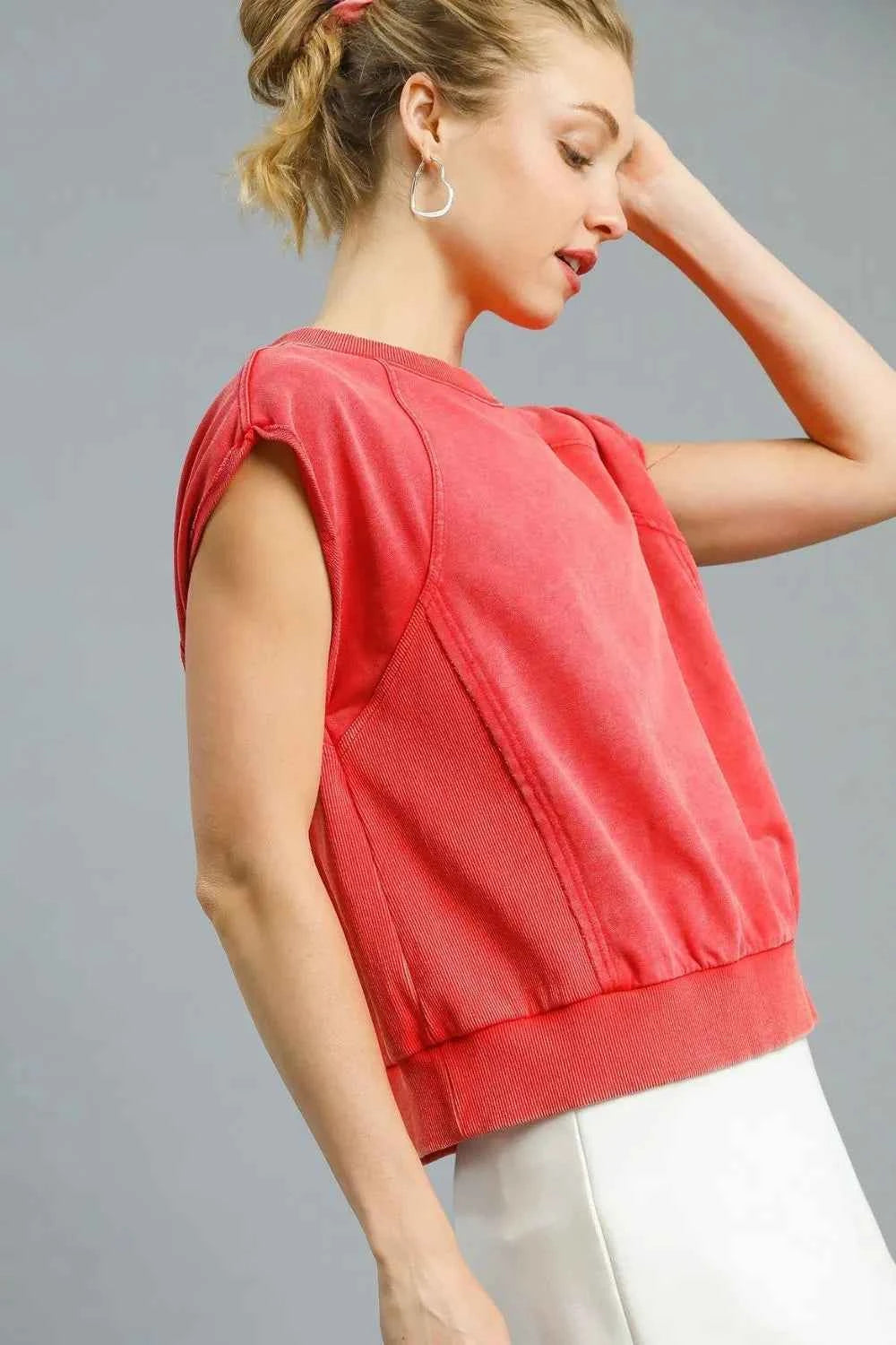 Umgee Round Neck Cap Sleeve Sweatshirt 3572225b-a840-4f5a-b722-1a88acdb73ab-Max-Origin