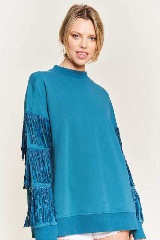 Silver studded fringe sleeve top jjt5009 357a6e53-3a08-4f8d-80f6-c9cb35cce49f