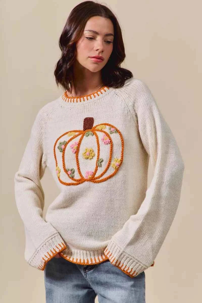 SO ME Pumpkin Floral Embroidered Thanksgiving Sweater 357e0f8d84bd40d992d68a13c15118f8-Max-Origin