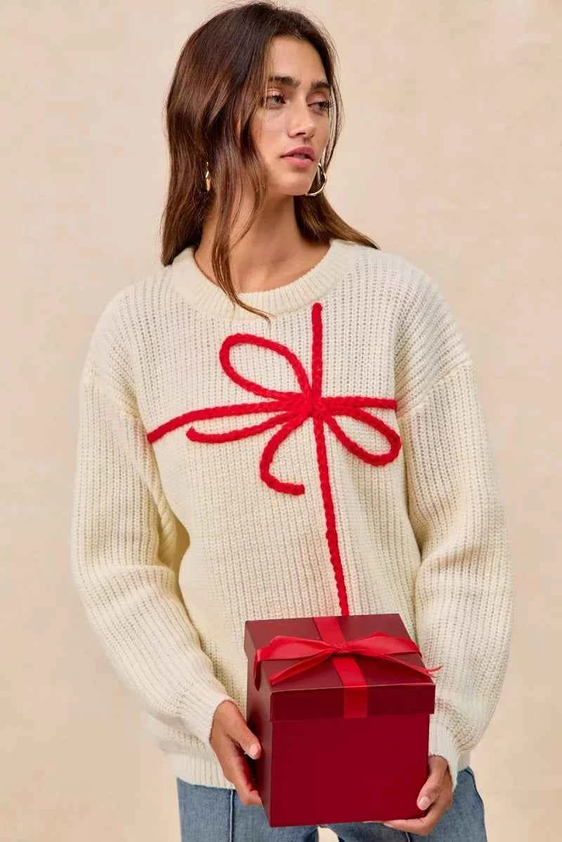 BiBi Christmas Ribbon Bow Embroidery Sweater 357ebc115ea9427b8c9dd6f956f11b11-Max-Origin