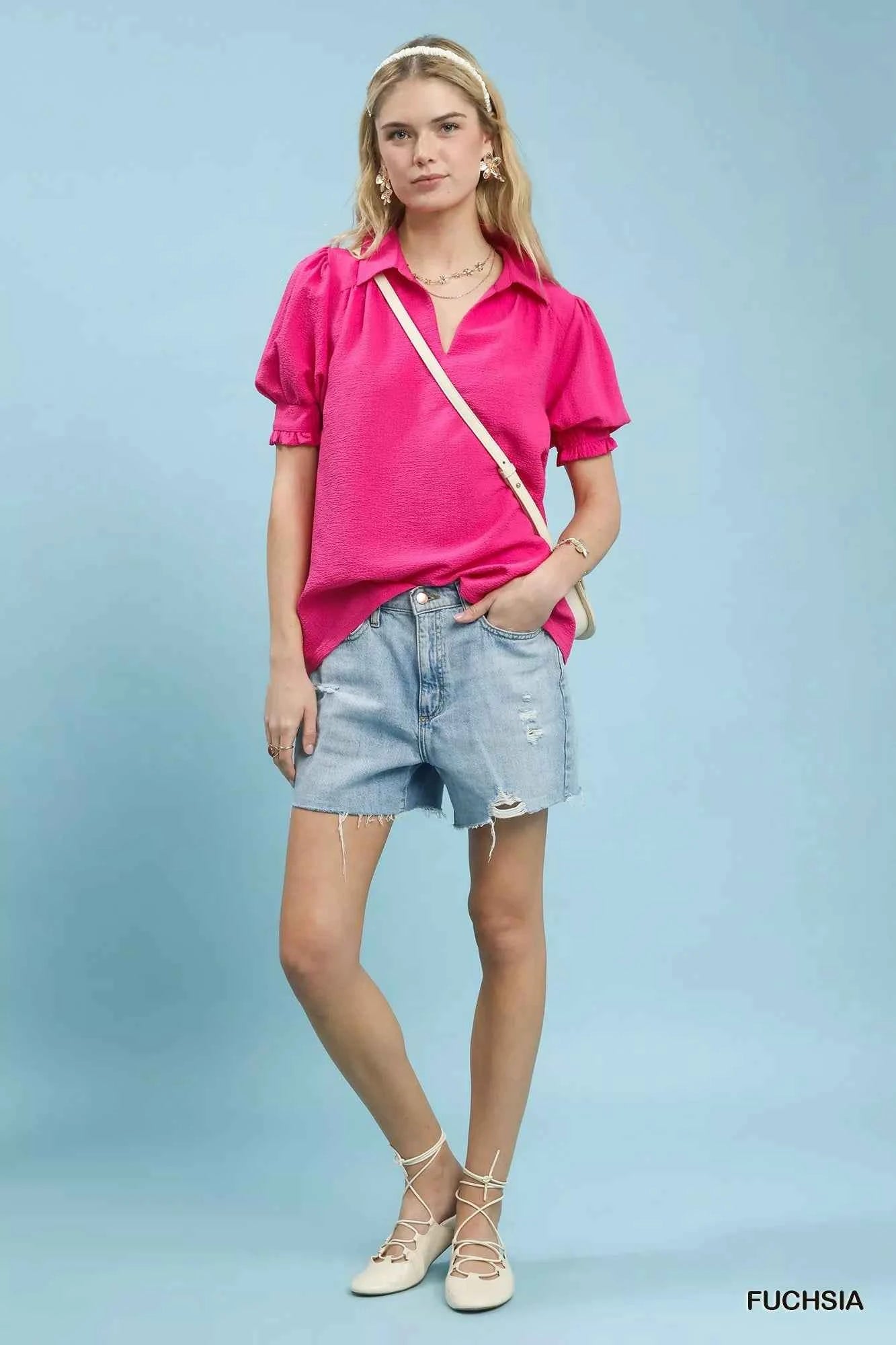 Umgee Seersucker Puff Sleeve Blouse 3582fbde-1e72-4be2-9ba6-d9aec401e624-Max-Origin