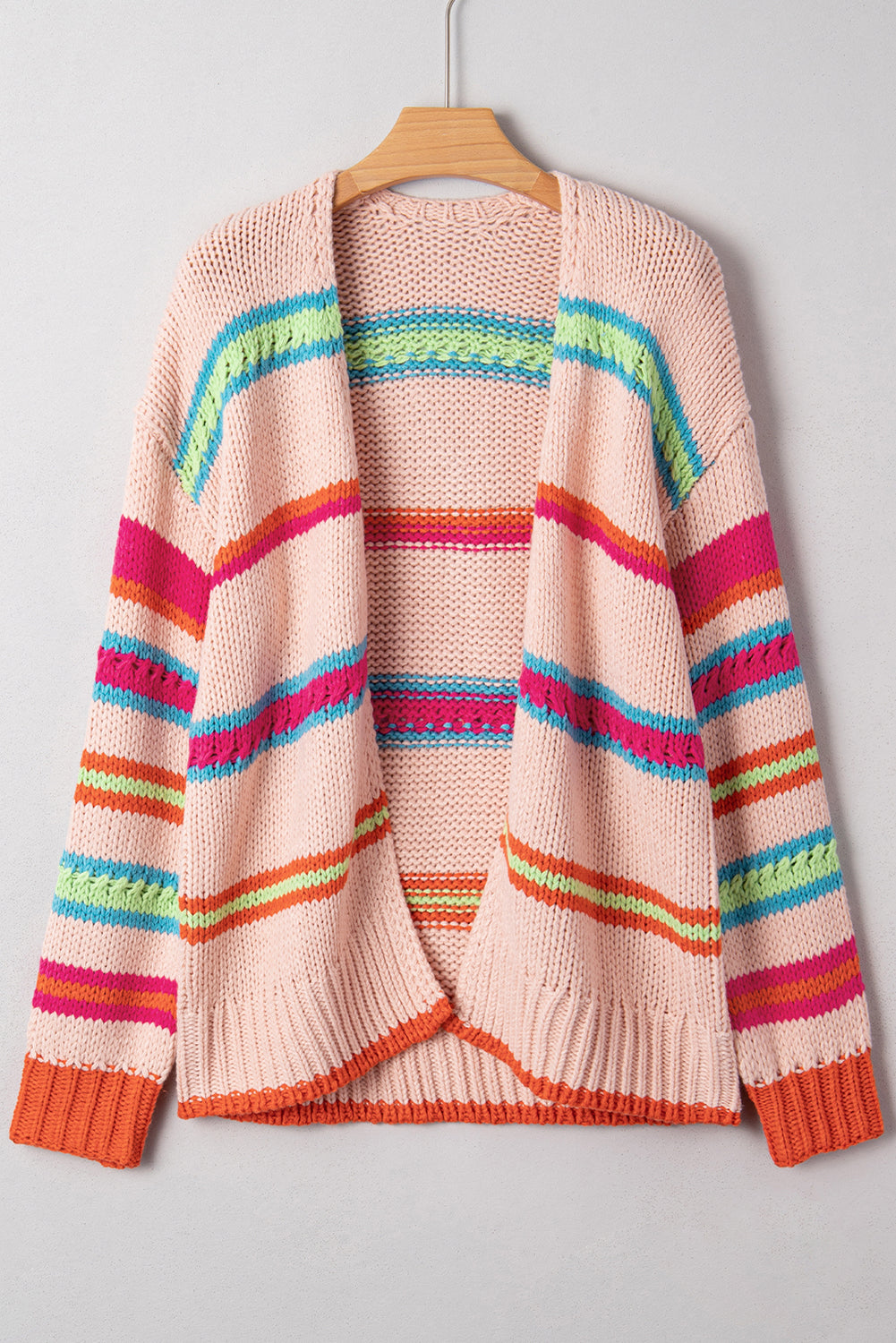 Multicolour Open Front Striped Colorblock Knit Oversize Cardigan 359d3385199386d5