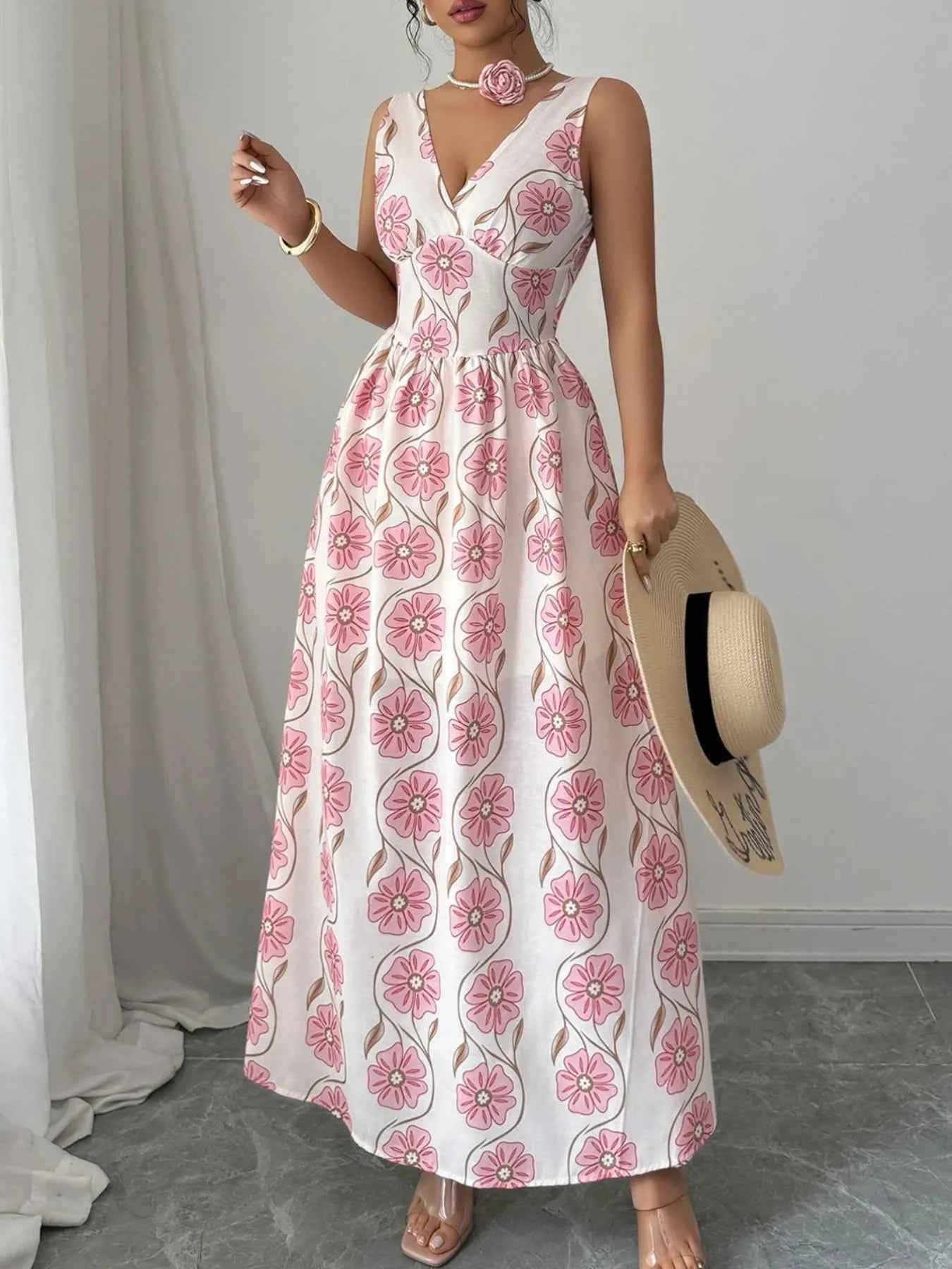 Floral Print Tie Back Maxi Dress 359e93d2-fabe-4ded-ad48-d21814598f04-Max-Origin