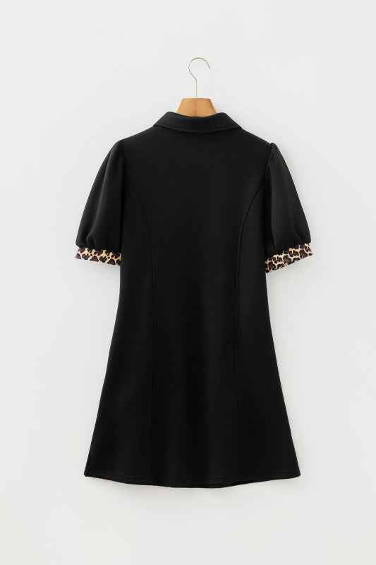 Leopard Patchwork Zip Collared Mini Dress 35a10981-52e7-4590-a402-1914887b10d1