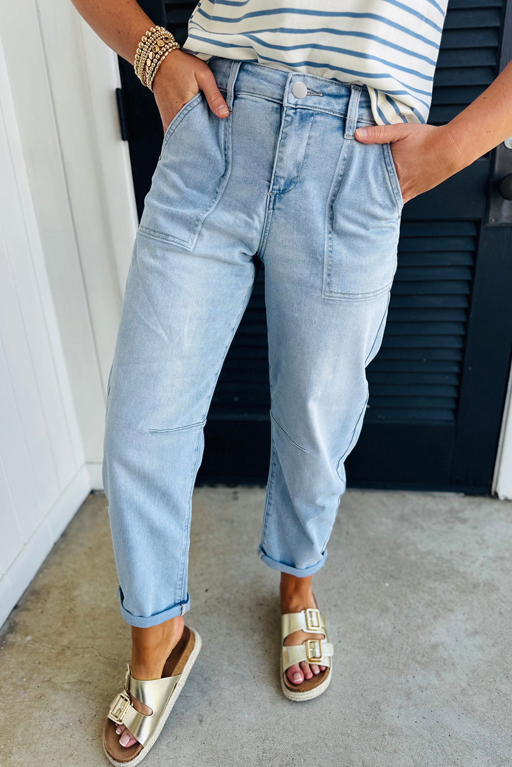 Beau Blue High Rise Relaxed Patch Pocket Jeans Beau Blue 65%Cotton+33%Polyester+2%Elastane 35a2c5cb2fce6c78