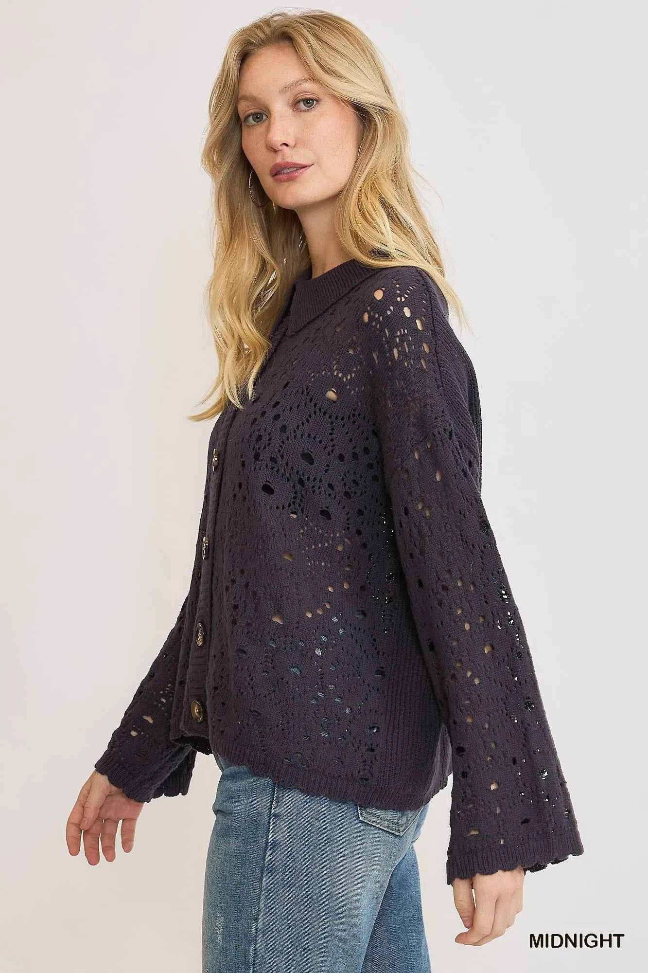 Umgee Hollow Out Button Down Cardigan 35a8ae8f-7477-4c40-bc05-e3fceb300694-Max-Origin