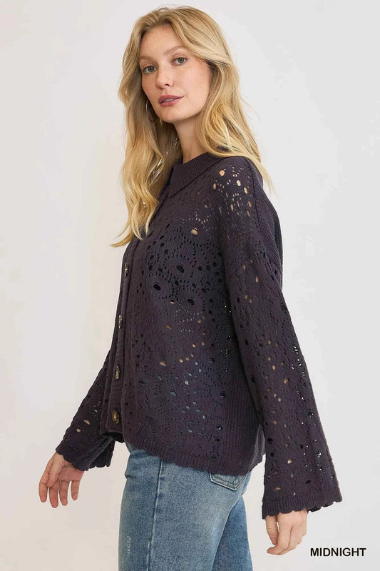 Hollow Out Button Down Cardigan 35a8ae8f-7477-4c40-bc05-e3fceb300694-Max-Origin