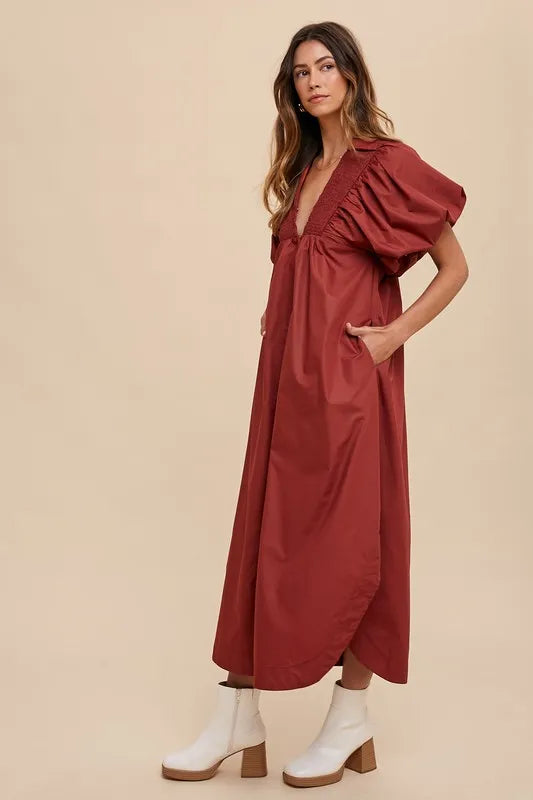 Annie Wear Smocked Puff Sleeve Midi Dress 35ac0cc4-30c0-4137-9285-91032a4de29e-Max