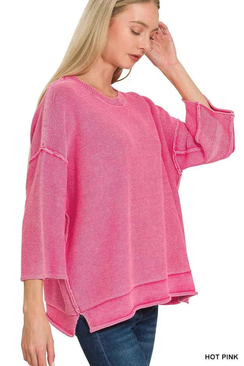 Zenana Washed 3/4 Sleeve Boxy Sweater 35aca266b87f4b53ab72c207b644f399-Max-Origin