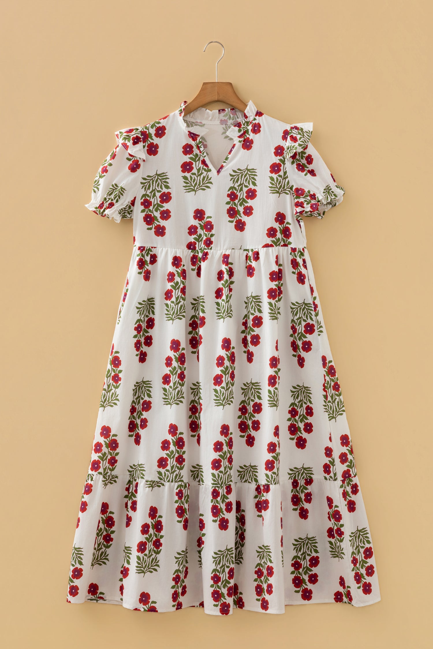 Black Floral Short Bubble Sleeve Tiered Maxi Dress 35b50c910d285c13