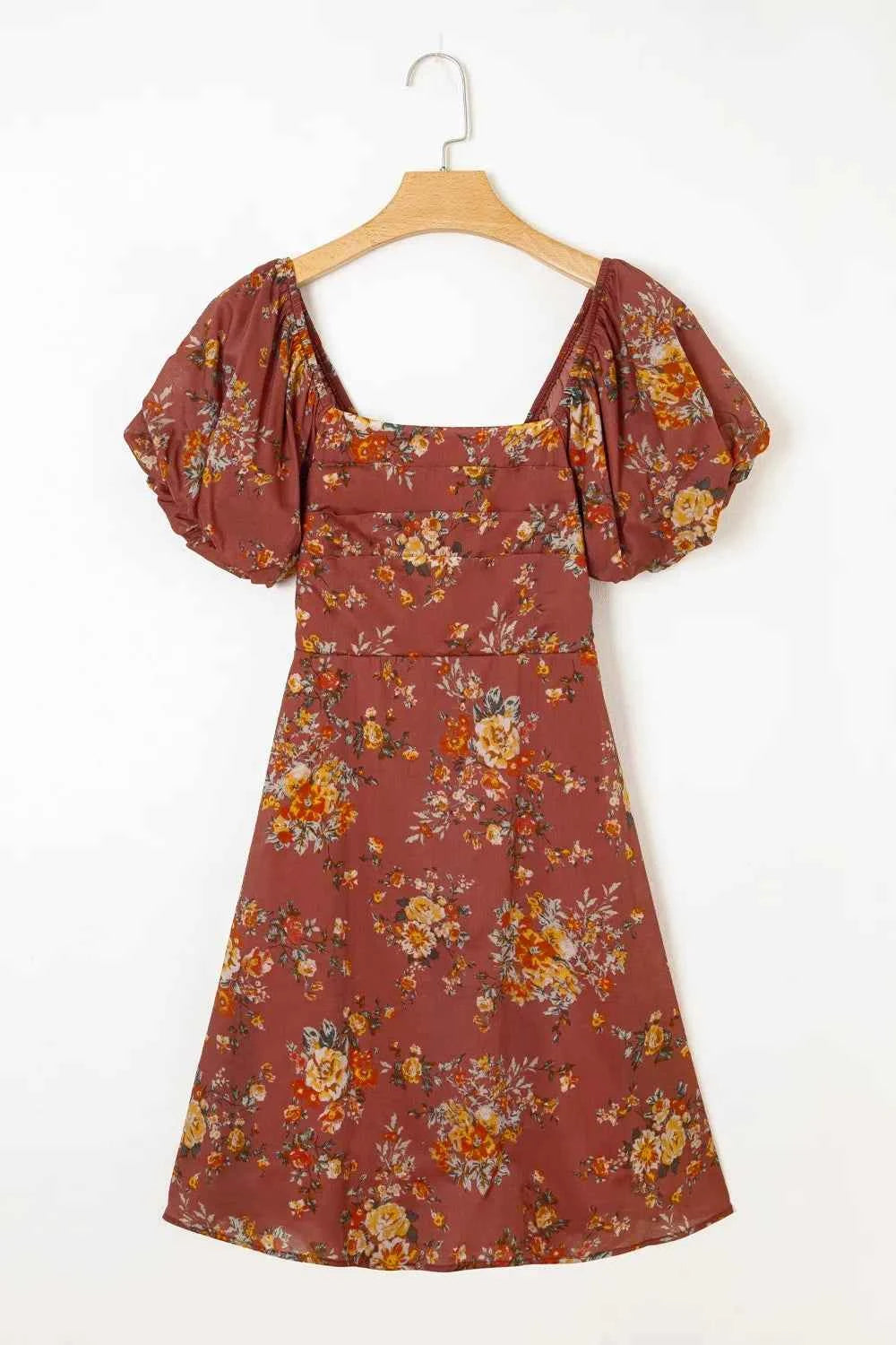 Floral Puff Sleeve Square Neck Knot Open Back Mini Dress 35bca70f-190a-44b2-85c3-0c68048fec9a-Max-Origin