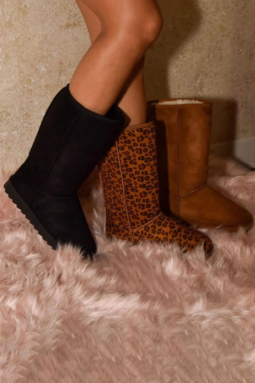 WILD DIVA Leopard Suede Round Toe Boots 35c2bc3a-349e-4241-ac05-8beeb5930a3e-Max