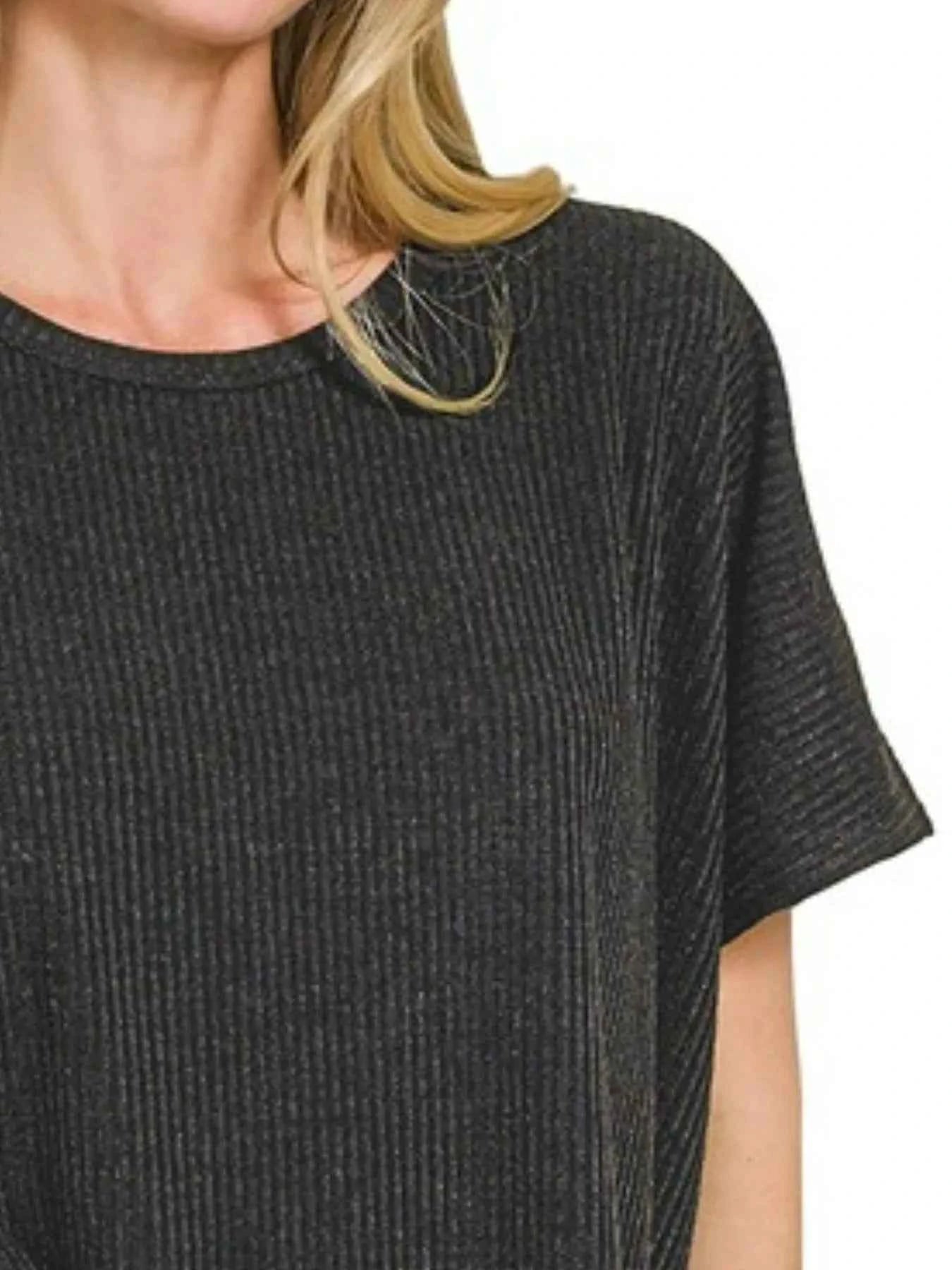 Zenana Ribbed Round-Neck Short-Sleeve Knit Top 35c6b81a-2b6b-4771-a2a4-b7f073f2150e-Max-Origin