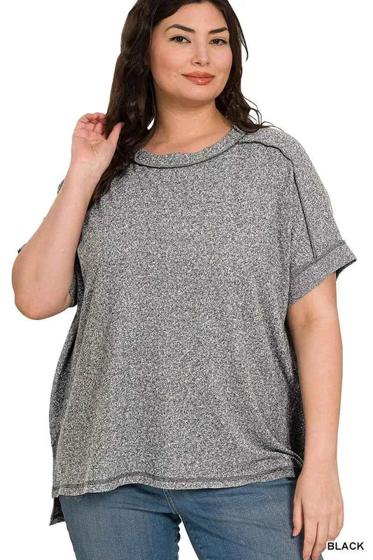 Full Size Soft Melange Hacci Short Sleeve Hi-low Tee Plus Size 35cba4d9-e9d3-4d44-8fc3-e4f0338bd6f3-Max-Origin