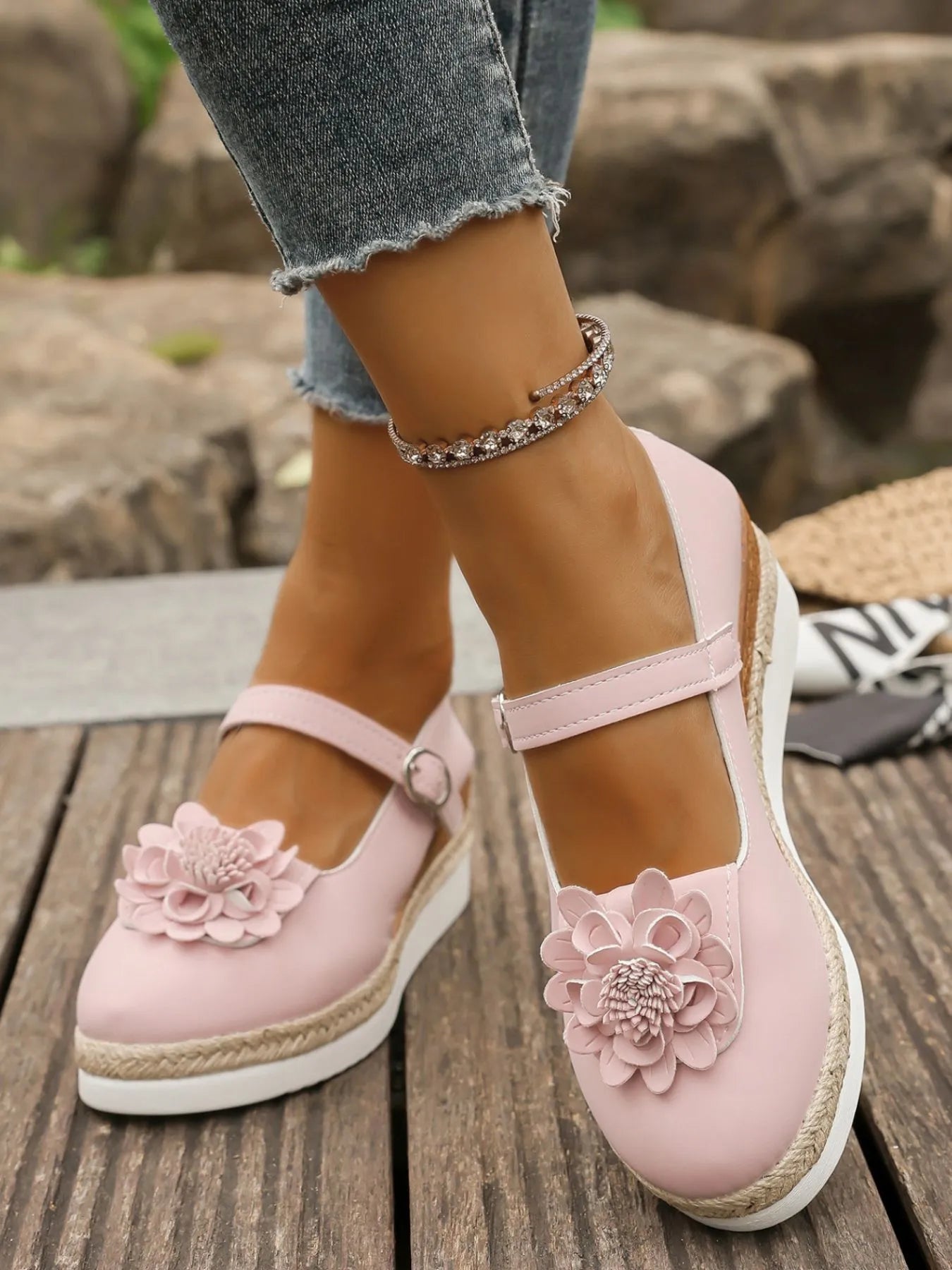 Flower Embellished Mary Jane Loafers Pink 35d432ba-2f42-486c-bf31-49a708f5c573-Max-Origin