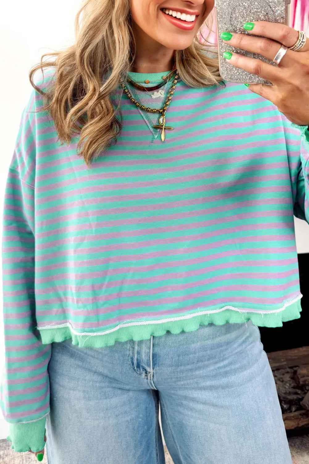 Red Stripe Exposed Seam Contrast Ribbed Trim Oversize Sweatshirt 35d64d1294c5bec2