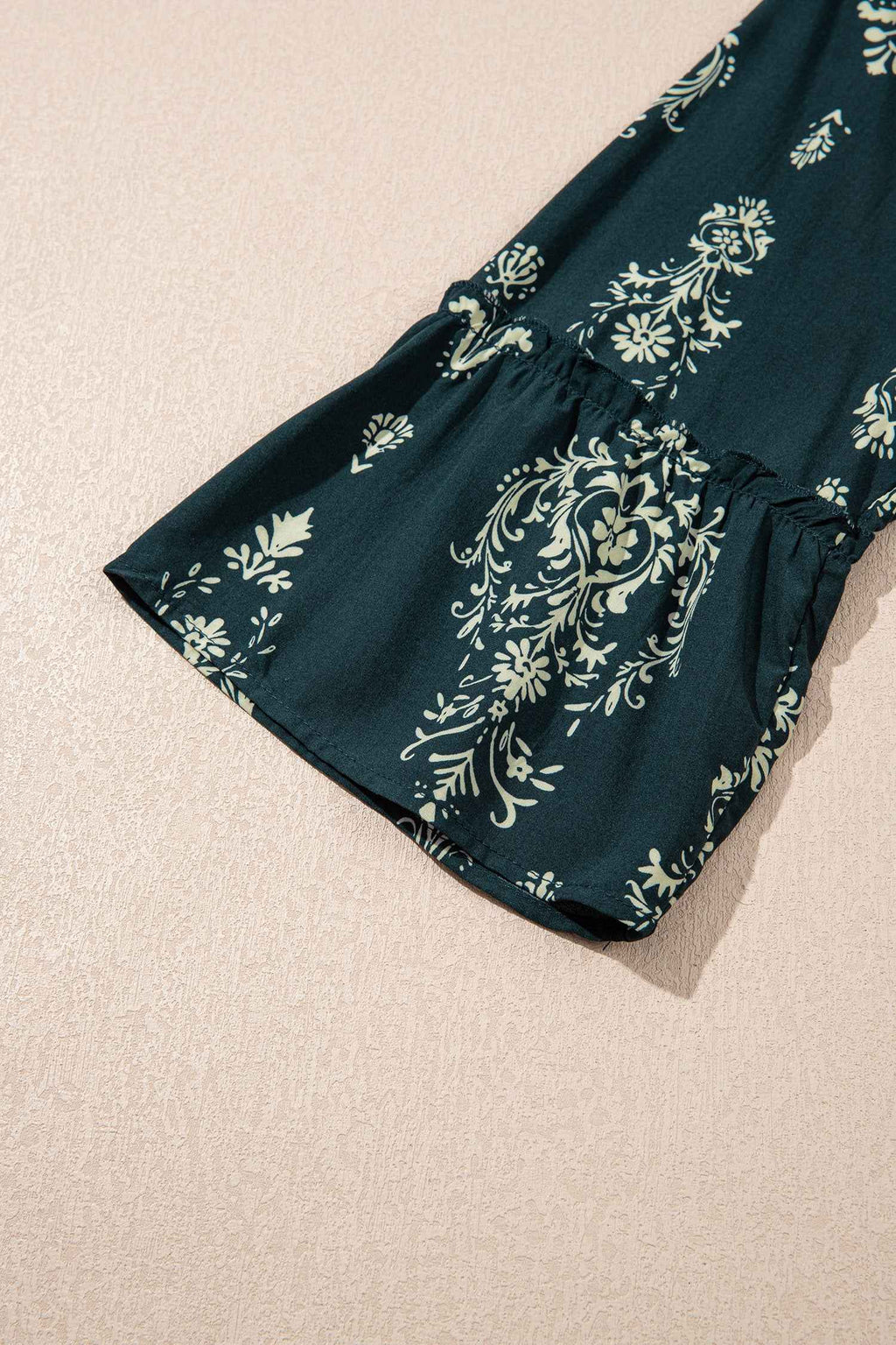 Sky Blue Boho Floral Print Lettuce Trim 3/4 Sleeve Mini Dress 35d8b1561dc84df2