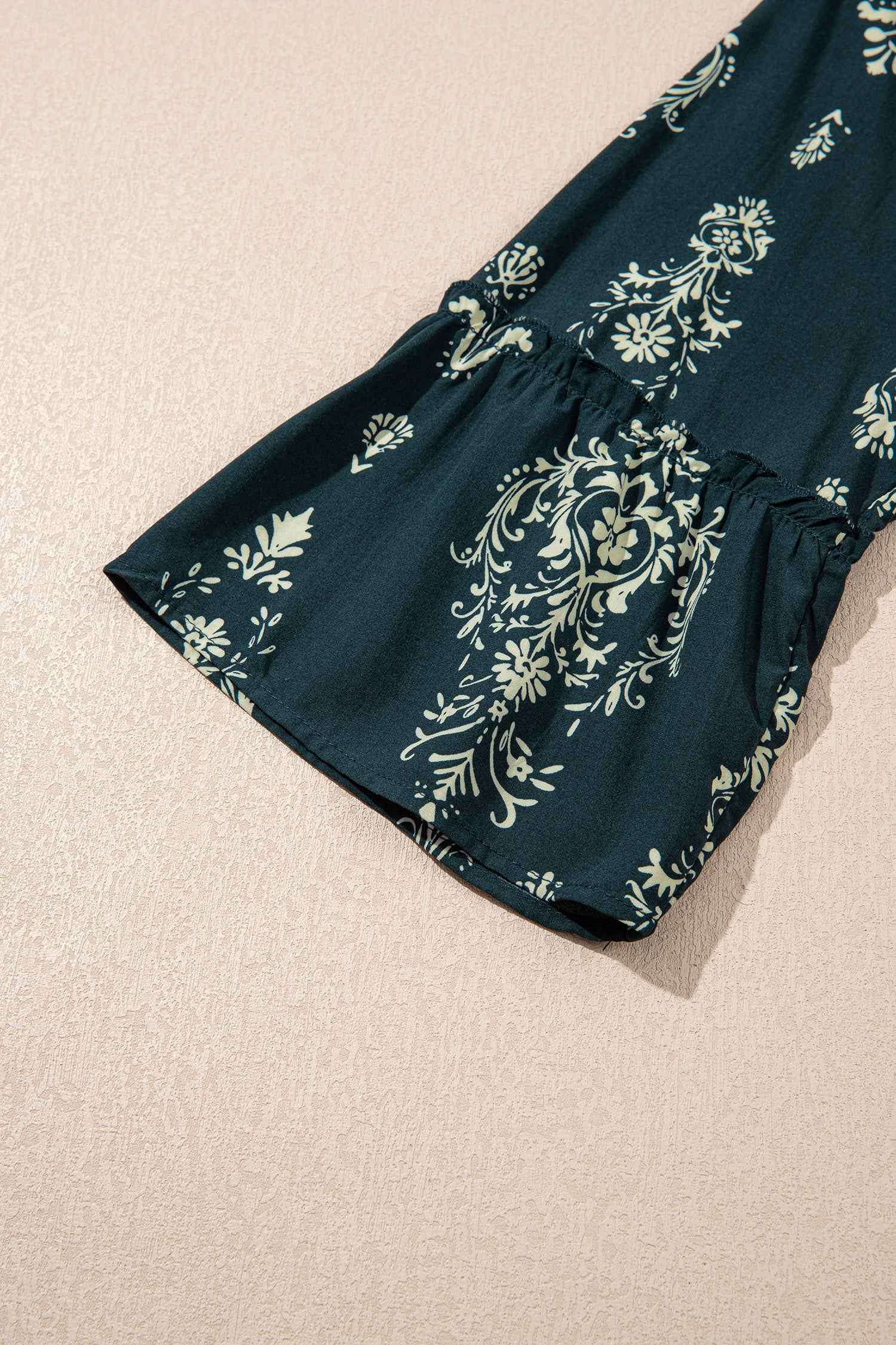 Sky Blue Boho Floral Print Lettuce Trim 3/4 Sleeve Mini Dress 35d8b1561dc84df2