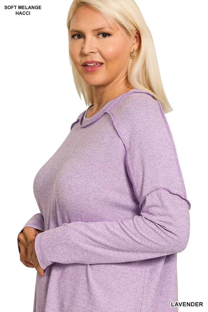 Zenana Full Size Melange Hacci Exposed Seam Hi-low Tee Plus Size 35db6622-8ead-4c50-8b03-ca130948b9e1-Max-Origin