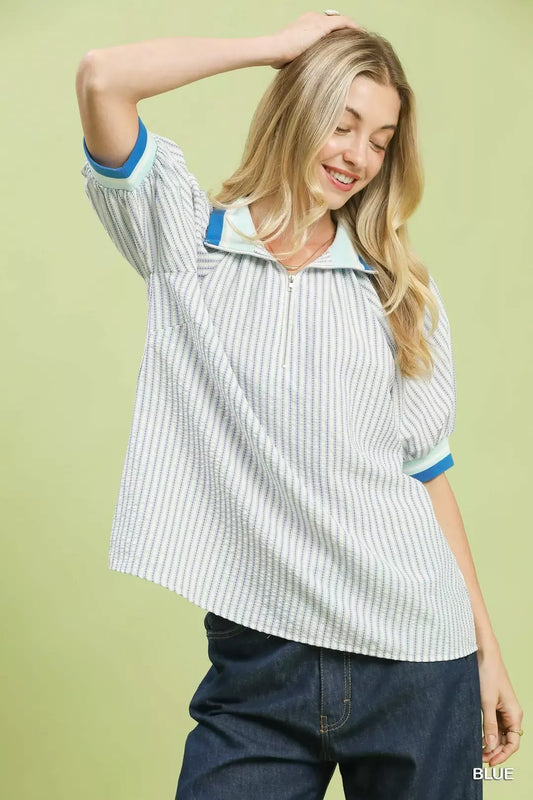 Botanical Print Puff Short Sleeve Blouse BLUE 35f5340c-a00f-497f-8322-66ec8375f97c-Max-Origin