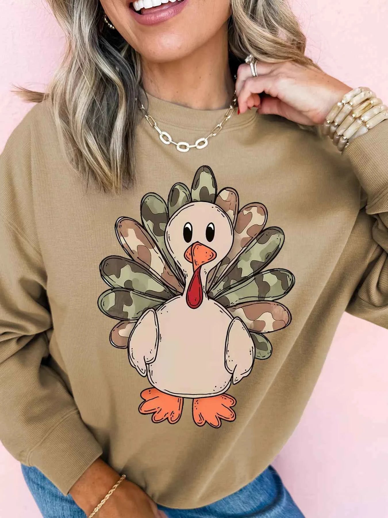 Camouflage Turkey Halloween Graphic Sweatshirt Taupe 35f948e1dfc5414c8246533839ac991a-Max-Origin