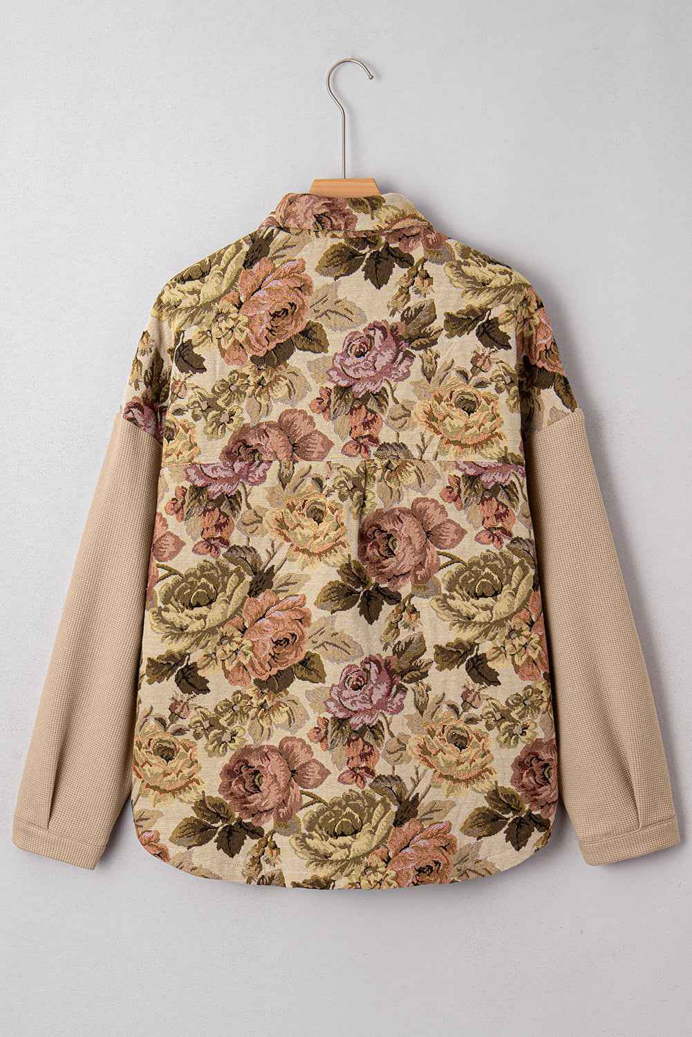 Khaki Floral Waffle Knit Patchwork Chest Pockets Buttoned Jacket 35fac0ff5c7156c4