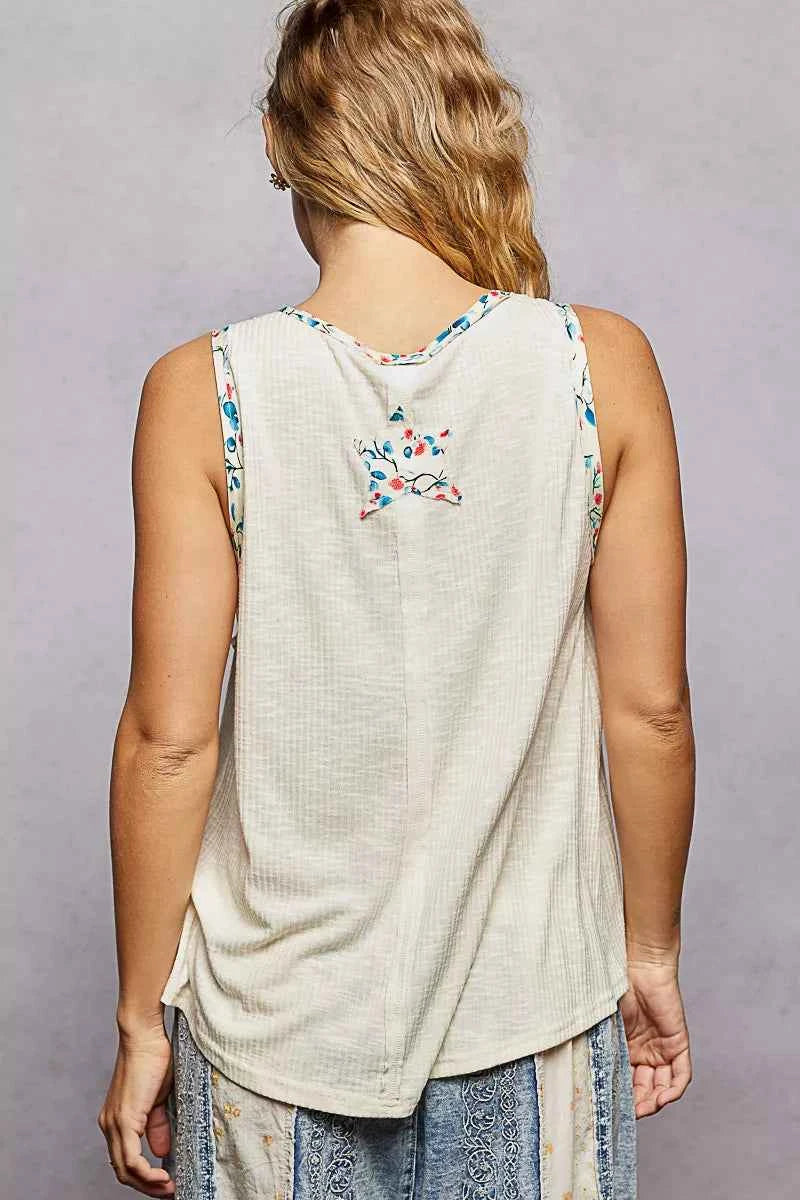 POL Floral Print Star Patch V-Neck Ribbed Tank 35fbc845-f8d3-4b97-acda-58f63dda2b18-Max-Origin