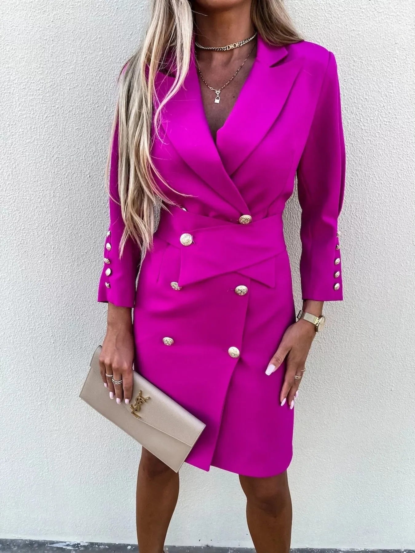 Double-Breasted Lapel Collar Longline Blazer Rose Red 35fc1885-1dbd-480e-83af-20aa18dccbfc-Max-Origin